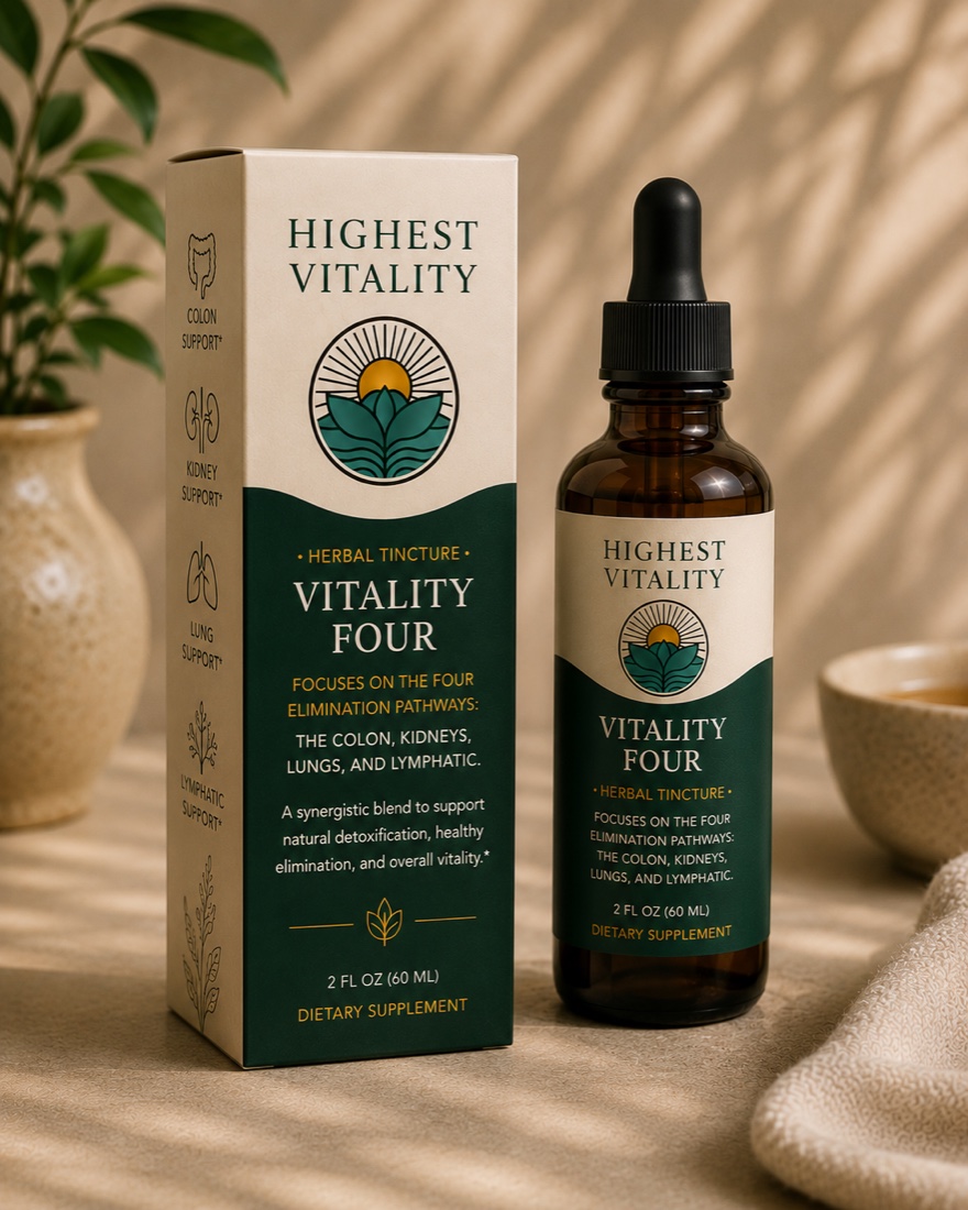 Highest Vitality Vitality Four herbal tincture bottle and carton